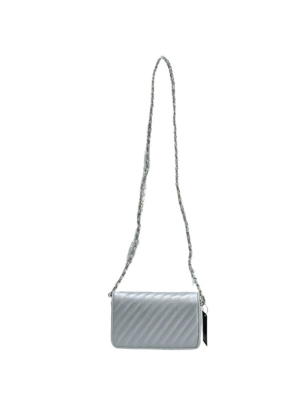 Studio Badgley Mischka Quilted Silver Crossbody Bag With Chain Strap - Picture 3 of 13